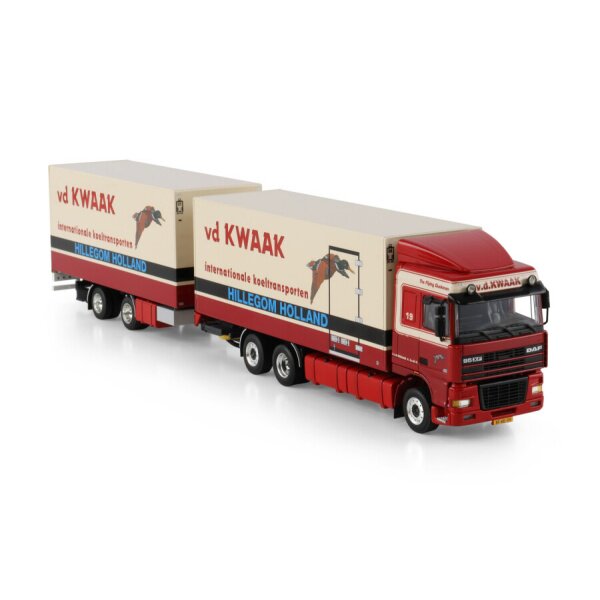 1:50 DAF VAN DER KWAAK 95XF 6X2 REEFER TRUCK DRAWBAR TRAILER WSI Diecast Model