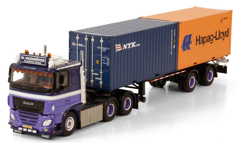 WSI DAF XF COMFORT CAB MY2017 6X2 TAG AXLE CONTAINER TRAILER CLASSIC + 2X 20FT CONTAINER - 2 AXLE W. Neidhofer Hapag-Lloyd 1:50 Truck Pre-built Model