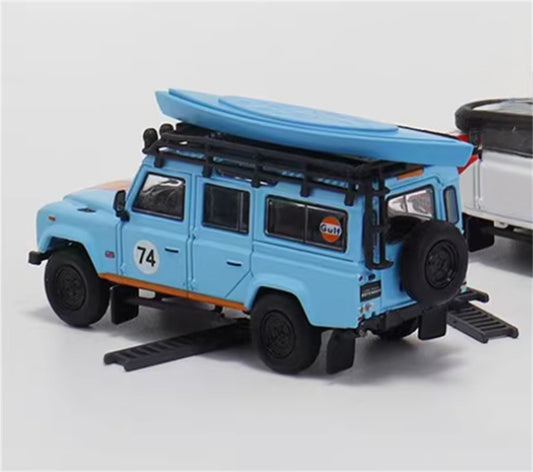 Master Land Rover Defender 110 Gulf coating with accessories 1:64 Car Pre-built Airliner Model Display view2