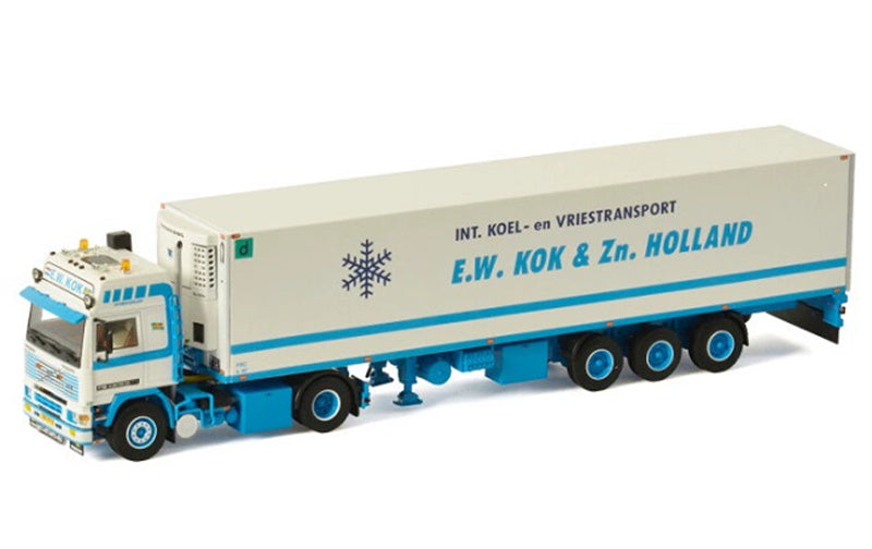 WSI VOLVO F16 GLOBETROTTER 4X2 REEFER TRAILER - 3 AXLE E.W. KOK & ZN. 1:50 Truck Pre-built Model
