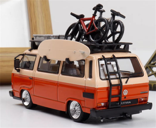 Mortal Model Volkswagen T3 Van BBS Orange + Orange Pink Double Combination 1:64 Car Pre-built Airliner Model Display view2