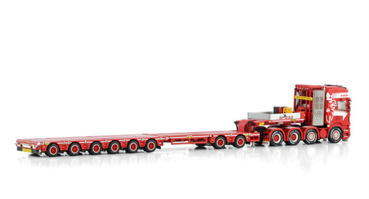 WSI SCANIA STREAMLINE TOPLINE 8X4 BROSHUIS SL 100 TONNER WITH 2 AXLE DOLLY - 6 AXLE Spiess 1:50 Truck Pre-built Model