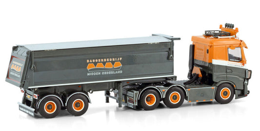 WSI IVECO S-WAY AS 6X2 TWINSTEER HALFPIPE TIPPER TRAILER - 2 AXLE Baggerbedrijf Midden Nederland 1:50 Truck Pre-built Model