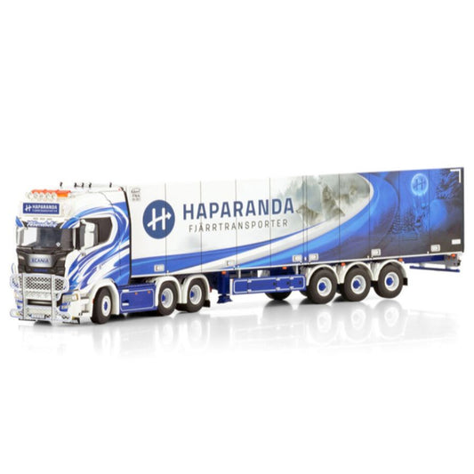 WSI SCANIA S HIGHLINE CS20H 6X2 TAG AXLE REEFER TRAILER - 3 AXLE Haparanda Fjarrtransport 1:50 DIECAST Truck Lorry