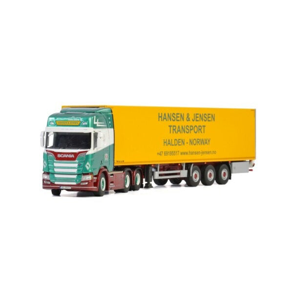 1:50 SCANIA HANSEN & JENSEN R HIGHLINE CR20H 6x2 REEFER TRAILER 3 AXLE WSI DIECAST Model