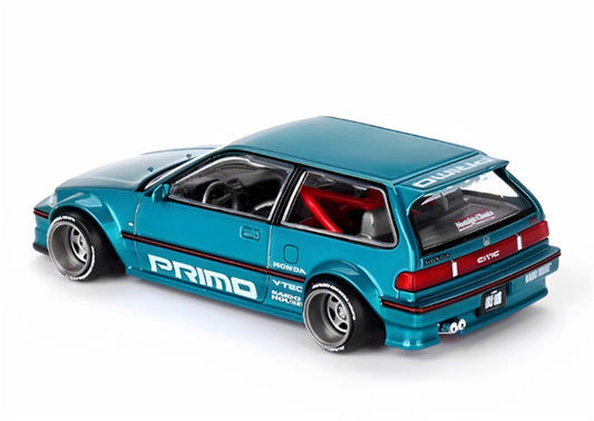 KaidoHouse x MiniGT Honda Civic (EF) Kaido Works V1 supercar blue-green 1:64 Car Pre-built Model view2