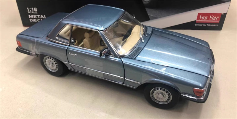 Sun Star Mercedes Benz 350SL 1977 Light Blue 1:18 Car Pre-built Model