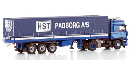 WSI DAF 3300 SPACE CAB 4X2 CLASSIC CURTAINSIDER TRAILER - 3 AXLE HST Padborg 1:50 Truck Pre-built Model
