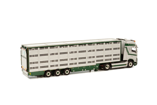 WSI VOLVO FH5 GLOBETROTTER XL 4X2 LIVE STOCK TRAILER - 3 AXLE KEUS & MOLLINK 1:50 Truck Pre-built Model