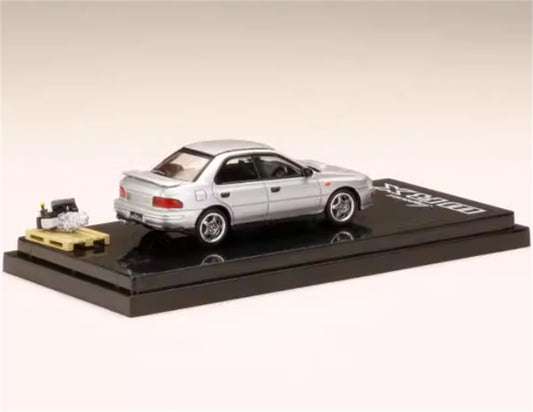 Hobby JAPAN SUBARU IMPREZA WRX (GC8) 1992 with Engine Silver - Silver Wheel 1:64 Car Pre-built Model view2