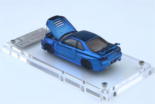 TIME TOP Nissan GTR R34 Carbon Electroplating Blue Limited Edition 999PCS ONLY 1:64 Car Pre-built Model view2
