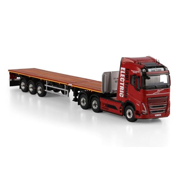 1:50 VOLVO LOGI TRANS FH5 6X2 FLATBED TRAILER 3 AXLE WSI Red Diecast Model