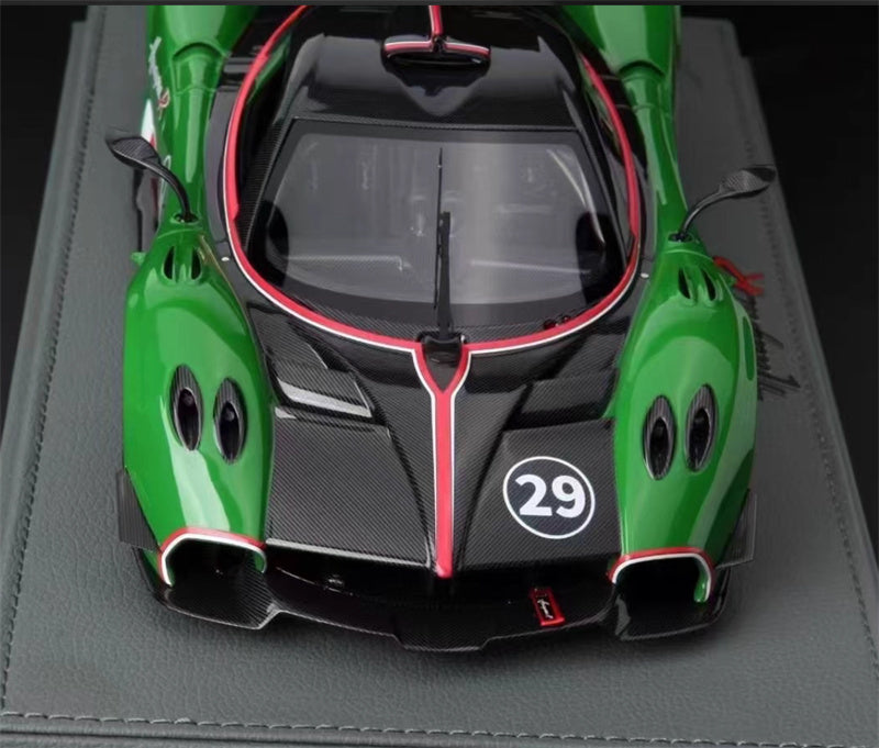 BBR MODELS Pagani Huayra R #29 Gloss black carbon/verde orati Limited Edition 100PCS ONLY Leather base 1:18 Car Pre-built Model view11