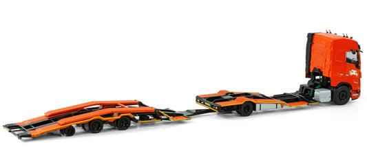 WSI VOLVO FH5 GLOBETROTTER TRUCK TRANSPORTER TRUCK 4X2 TRUCK TRANSPORTER DRAWBAR TRAILER - 3 AXLE De Rooy 1:50 Model