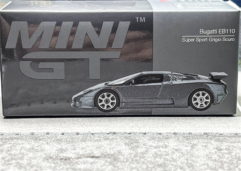 MINIGT Bugatti EB110 super Sport Grigio Scuro color box packaging 1:64 Car Pre-built Model view8