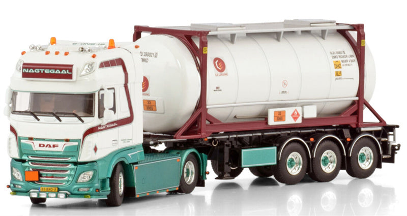 WSI DAF XF SUPER SPACE CAB MY2017 4X2 30FT CONTAINER TRAILER - 3 AXLE + 20FT TANK CONTAINER Jan Nagtegaal Transport 1:50 Truck Pre-built Model