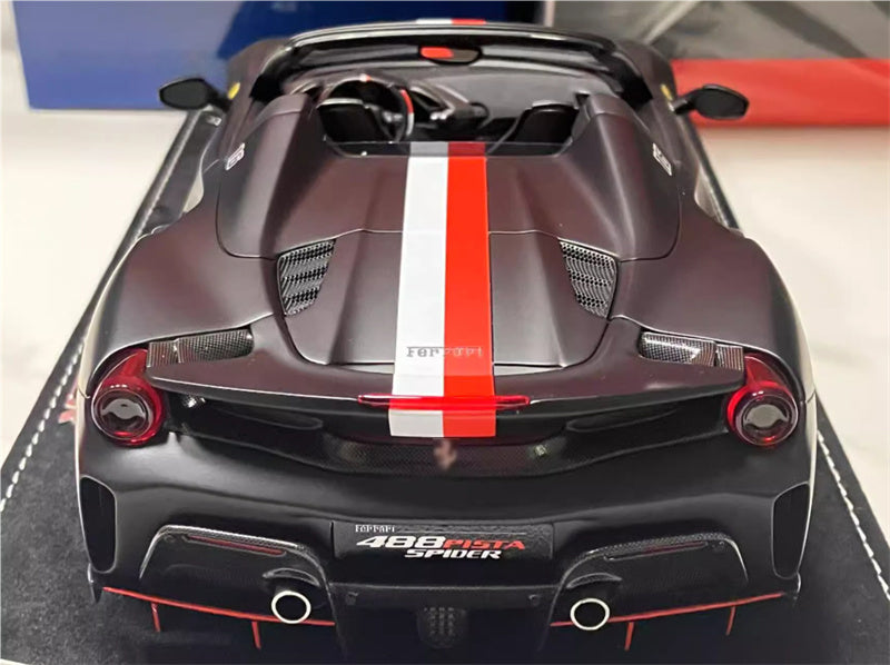BBR MODELS Ferrari 488 Pista Spider Leclerc Convertible Matt Black Red and white decal # 16 black wheels red calipers Limited Edition 1:18 Car Pre-built Model view5