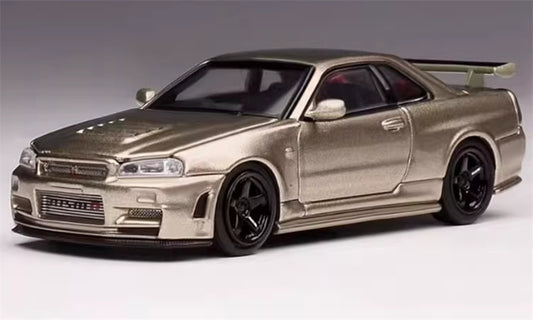 MOTORHELIX NISSAN SKYLINE GT-R (R34) Z-TUNE Millennium Jade - Black Wheel Limited Edition 699PCS ONLY 1:64 Car Pre-built Model view2