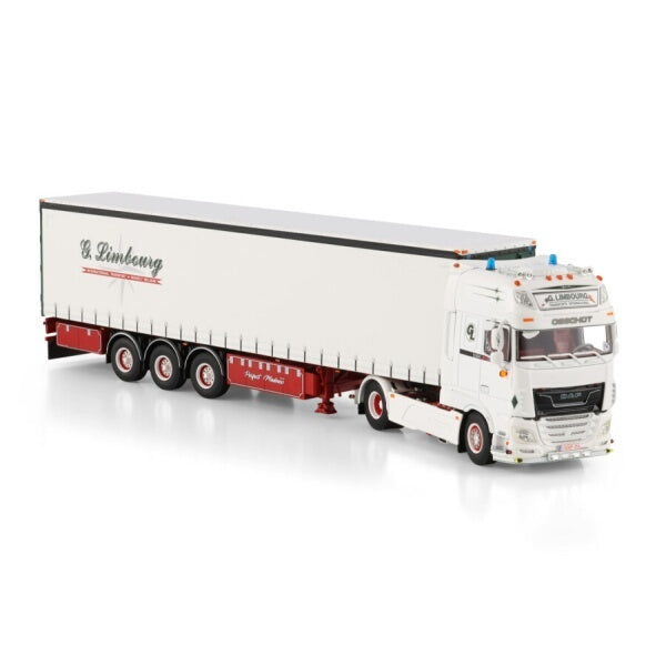 1:50 DAF LIMBOURG XF CAB MY2017 4X2 CURTAINSIDE TRAILER 3 AXLE WSI White Diecast Model