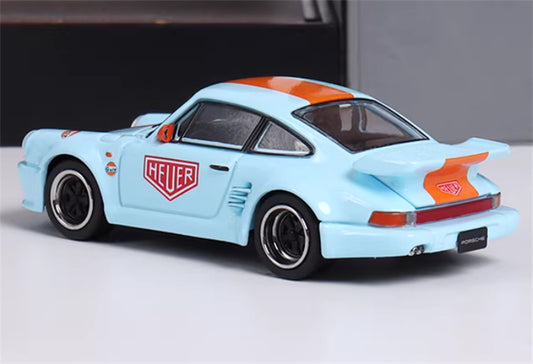 Master Porsche 911 930 Turbo Black Bird HEC Exhibition Limited GULF Blue 1:64 Car Pre-built Airliner Model Display view2