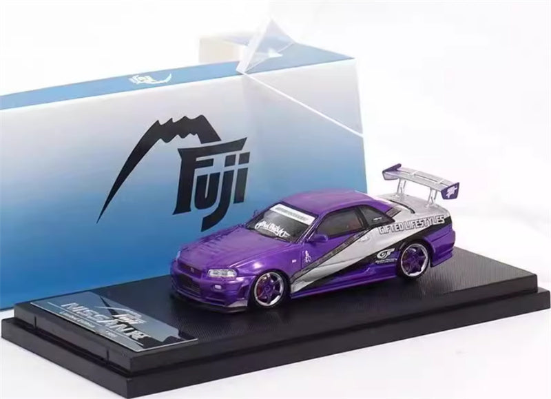 Fuji Nissan Skyline GT-R R34 Nismo Z-Tune Purple silver Limited Edition 999PCS ONLY 1:64 Car Pre-built Model view6