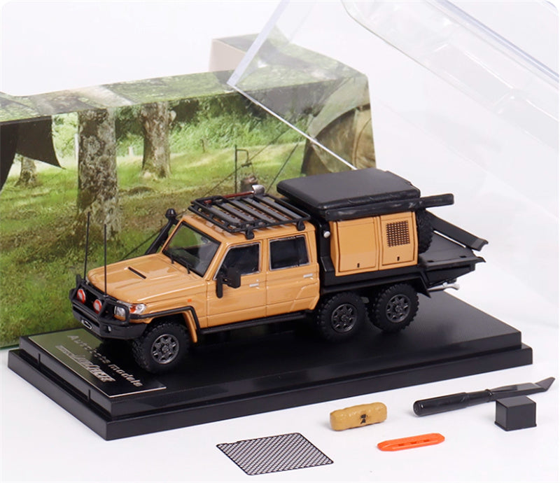 Autobots Models Toyota Land Cruiser LC79 Pickup Camping Vehicle Yellow dual layout 6*6 Heavy modification of Tu Ao 1:64 Truck Pre-built Model view6