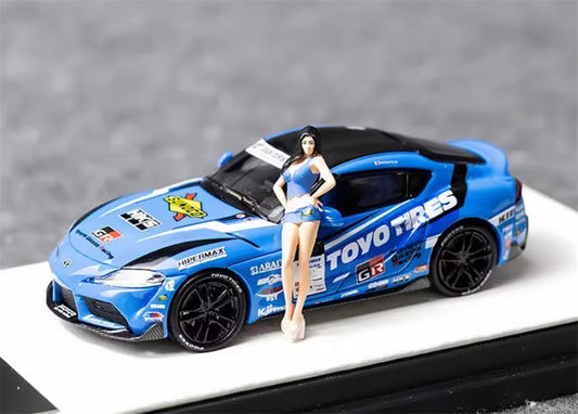 AURORA MODEL Toyota Supra A90 Blue HKS w/ Doll Version Oriental Tires 1:64 car Pre-built Model view2