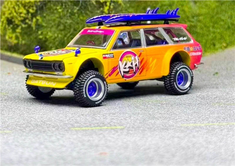 KaidoHouse x MiniGT Datsun Kaido 510 Wagon 4x4 Kaido ISLANDS V1 orange-yellow color box packaging 1:64 Car Pre-built Model view9