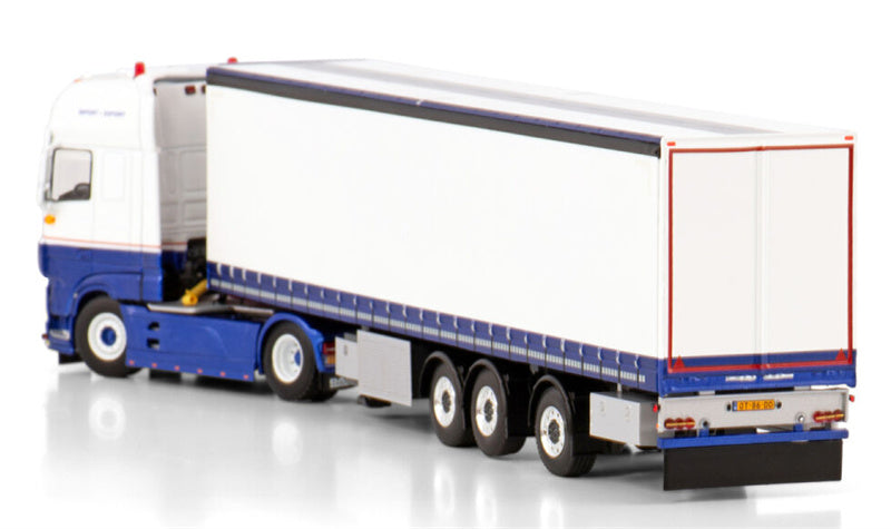 WSI DAF XF SUPER SPACE CAB MY2017 4X2 CURTAINSIDE TRAILER - 3 AXLE VDB Lunteren 1:50 Truck Pre-built Model