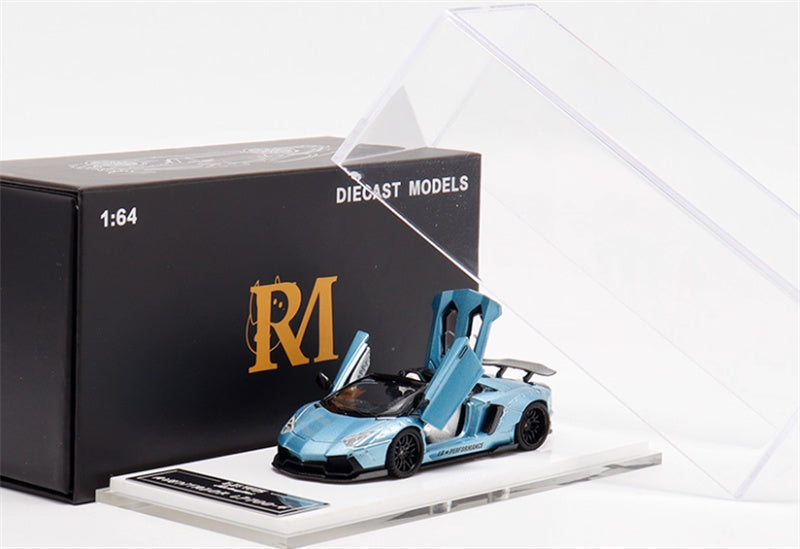 Rhino Model Lamborghini AVENTADOR LP700-4 LBWK Supercar Full Open Edition Limited Edition 500PCS ONLY ice blue - Black Wheel 1:64 Car Pre-built Model view7