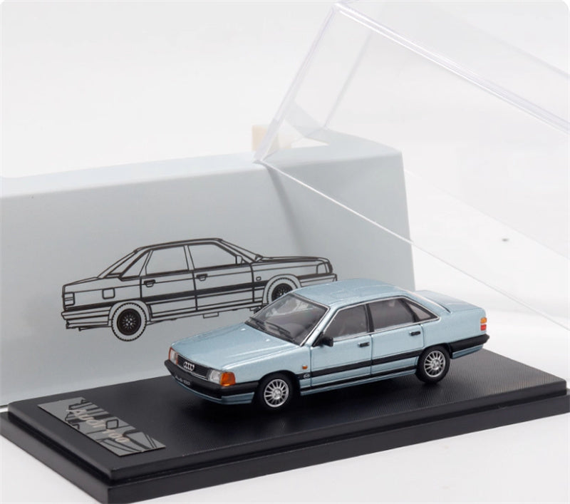 Rhino Model 1989 Audi 100 C3 silver blue 1:64 Car Pre-built Model view6