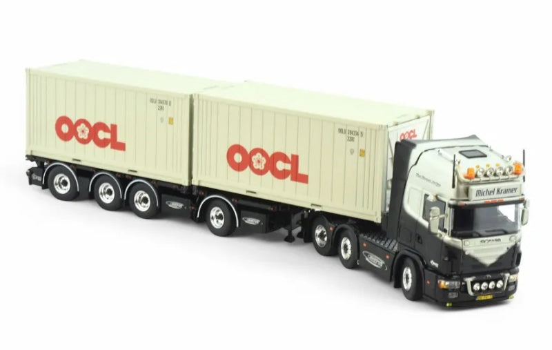 1:50 SCANIA OOCL 4 serie Topline 6x2 met 2x 20ft Michel Kramer TEKNO DIECAST Model