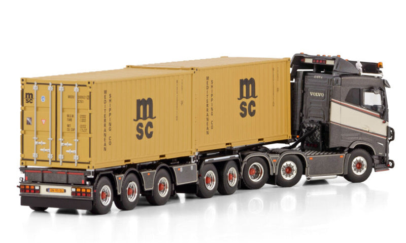WSI VOLVO FH5 SLEEPER CAB 6X2 TWIN STEER 2CONNECT COMBI TRAILER - 5 AXLE + 2X 20FT CONTAINER M. de Groot MSC 1:50 Model