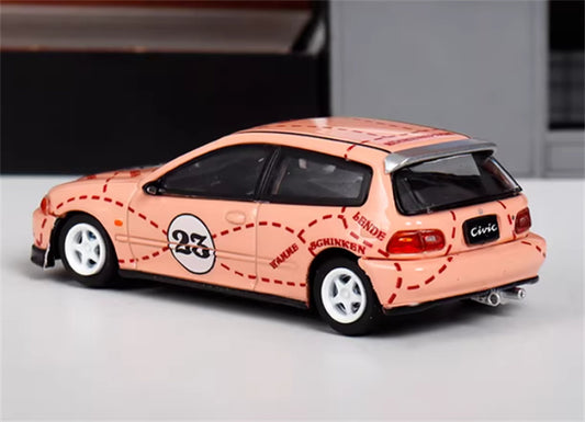SW Honda Civic EG6 Pink Pig Coating 23# Limited Edition 500PCS ONLY 1:64 Car Pre-built Model view2