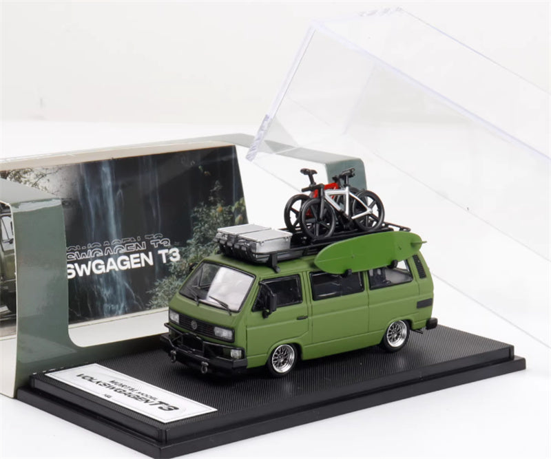 Mortal Model Volkswagen T3 Van BBS Low lying version Military Green with Accessories 1:64 Car Pre-built Airliner Model Display view5