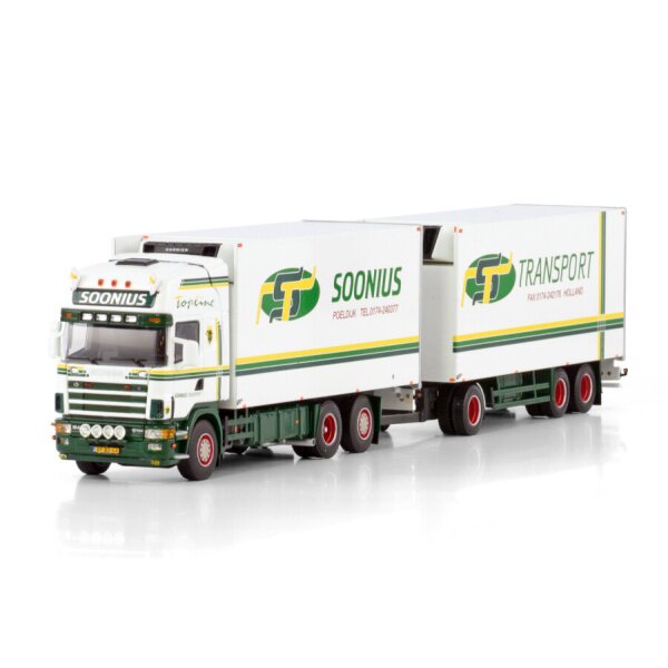 1:50 SCANIA SOONIUS R4 6X2 REEFER DRAWBAR TURNTABLE TRAILER 6 AXLE WSI Diecast Model