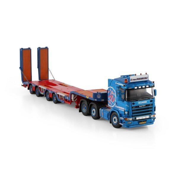1:50 SCANIA G. VAN DOESBURG 4 series FLAT ROOF 6X2 SEMI WHEEL WELL LOW LOADER 4 AXLE WSI Diecast Model