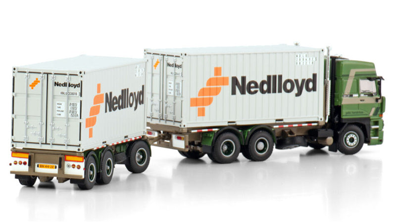 WSI DAF 3300 SPACE CAB 6X2 TAG AXLE RIGED DRAWBAR CONTAINER COMBI - 6 AXLE + 2X 20FT CONTAINER Hebra Nedlloyd 1:50 Model