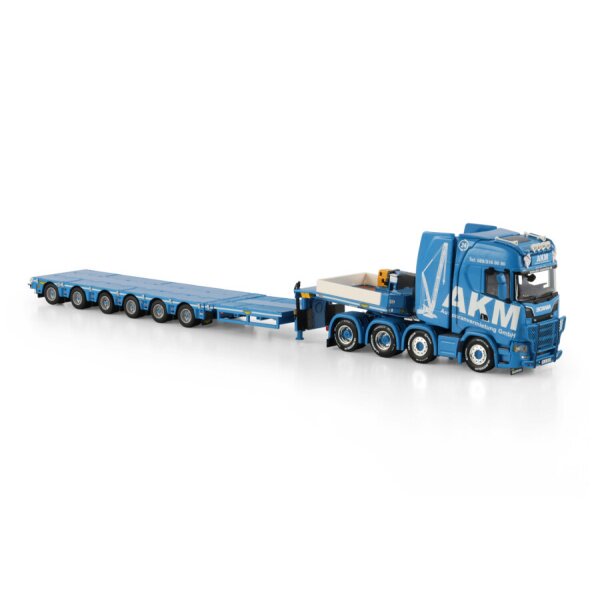 1:50 SCANIA AKM S CS20H 8X4 LOW LOADER 6 AXLE WSI Blue Diecast Model