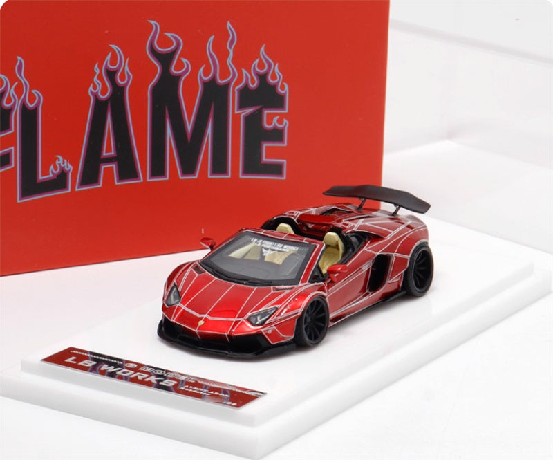 Flame Lamborghini LP700 Convertible Widebody Limited Edition 199PCS ONLY Red explosion pattern 1:64 Car Pre-built Model view4