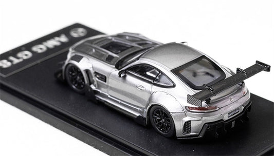 Rhino Model Mercedes AMG GTS modified big rear wing sports car silver gray 1:64 Car Pre-built Model view2