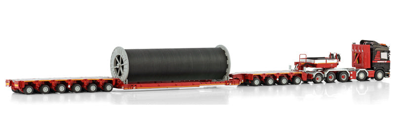 Mammoet Scania R streamline highline 8x4 add on axle with 4 bed 6 trailer + cable reel 1:50 Truck Pre-built Model