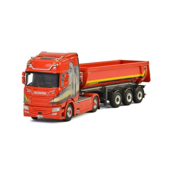 1:50 SCANIA MAYOLANI R CR20H HALF PIPE TIPPER TRAILER 3 AXLE WSI Red DIECAST Model