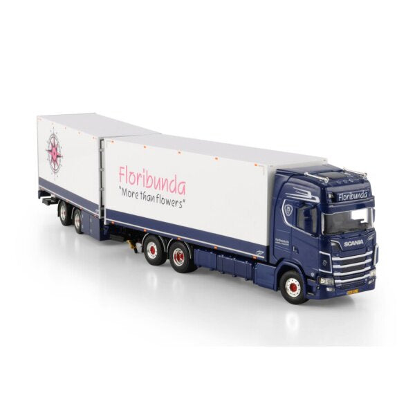 1:50 SCANIA FLORIBUNDA S CS20H 6X2 REEFER DRAWBAR CENTRE-AXLED TRAILER 5 AXLE WSI Diecast Model