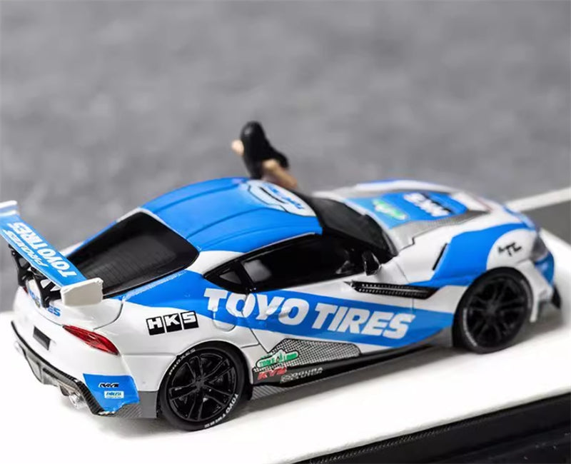 AURORA MODEL Toyota Supra A90 Blue White HKS w/ Doll Version Oriental Tires 1:64 car Pre-built Model view6