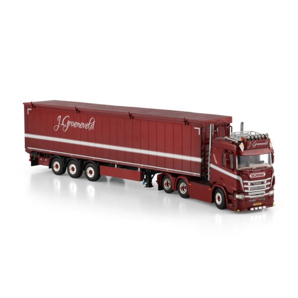 1:50 SCANIA J. GROENEVELD R CR20N 6X2 TRAILER 3 AXLE WSI Red Diecast Model