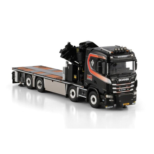1:50 SCANIA BOUWRENT R CR20N 8X2 FLATBED TRUCK PK 78002 SH + JIB WSI Black Diecast Model