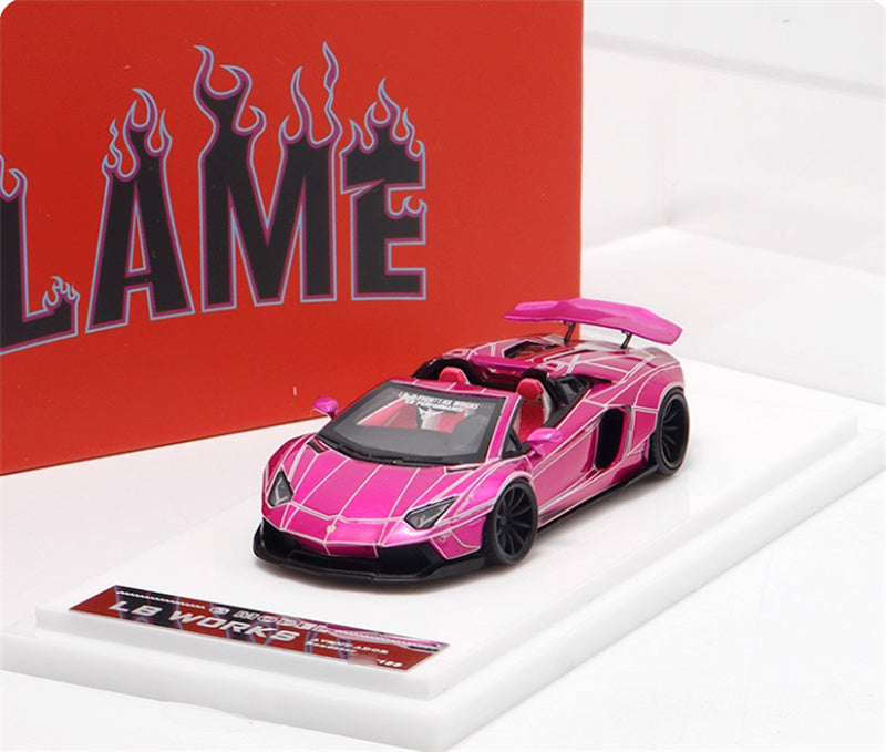 Flame Lamborghini LP700 Convertible Widebody Limited Edition 199PCS ONLY Pink explosion pattern 1:64 Car Pre-built Model view4