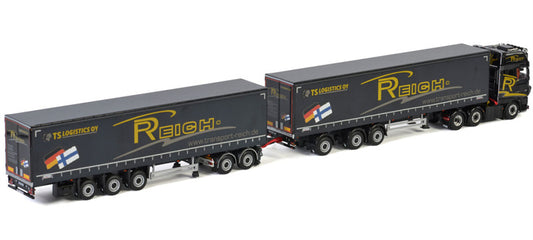 WSI DAF XF SUPER SPACE CAB 6X2 TWINSTEER CURTAINSIDE TRAILER (LZV)- 3 AXLE Reich Philipp TS Logistics OY 1:50 Truck Pre-built Model