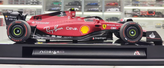 Amalgam 2022 Ferrari F1 75 Bahrain Station #55 Sainz Santander V-Power aws Palantir Richard Mille Velas Snapdragon MAHLE Ceva 1:18 Car Pre-built Model view2